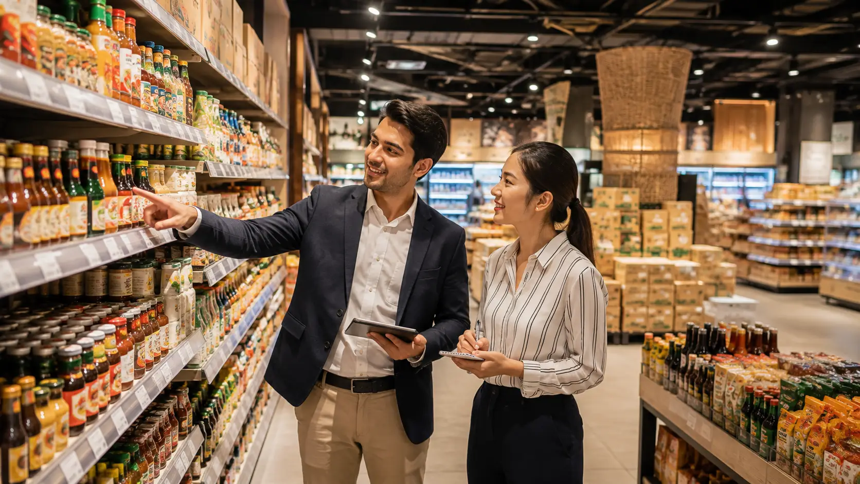 Food and beverage distribution partners reviewing products for retail growth